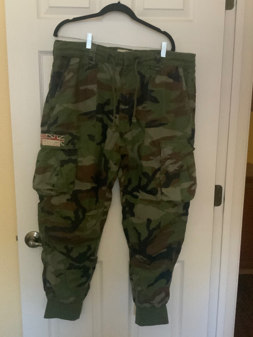 Denim & Supply Ralph Lauren Military Camo Cargo Joggers with Flags Motif